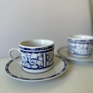 SET Vintage Oneida Brenton Blue cups and saucers | set of 2 | Oneida Stoneware